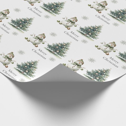 Rustiek Green Gold Cream Sneeuwman Kerstbomen Cadeaupapier (Hoek)