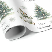 Rustiek Green Gold Cream Sneeuwman Kerstbomen Cadeaupapier (Rol Hoek)