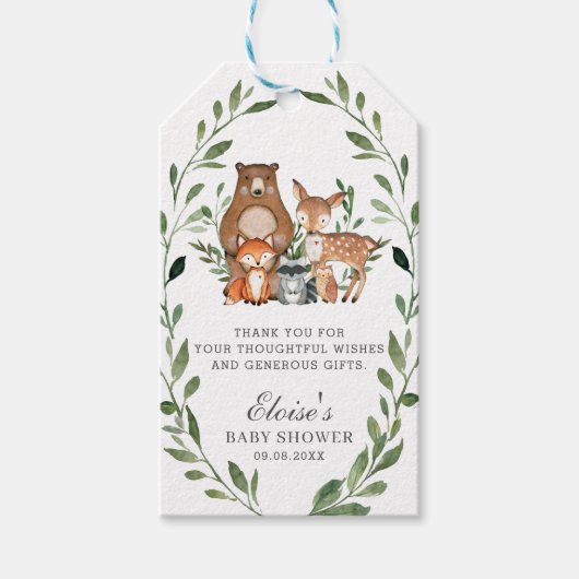 Rustiek Green Woodland Baby shower Dank je wel Fav Cadeaulabel (Voorkant)
