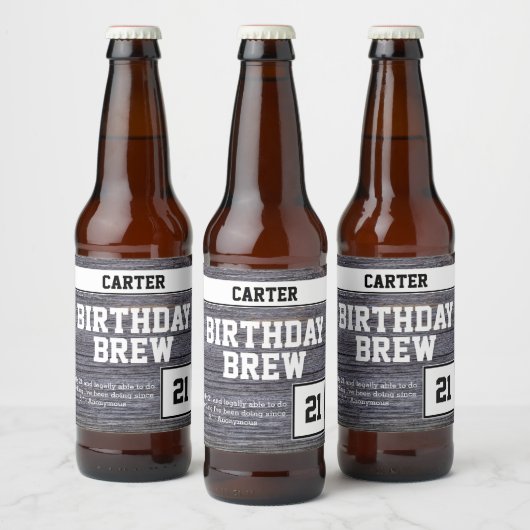 Rustiek Grijs 21e brouwsel Gelukkige Verjaardag Bier Etiket (Flessen)
