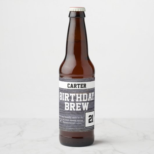 Rustiek Grijs 21e brouwsel Gelukkige Verjaardag Bier Etiket (Voorkant)