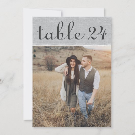 Rustiek Grijs Bruiloft Foto Tafelnummer (Voorkant)