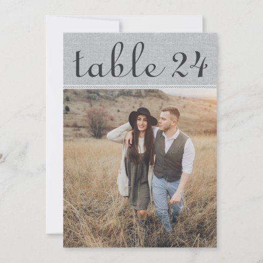 Rustiek Grijs Bruiloft Foto Tafelnummer (Achterkant)