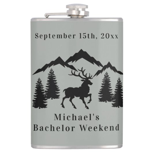 Rustiek Grijs Buck Jacht Vrijgezellenweekend Heupfles (Voorkant)