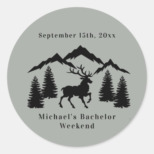 Rustiek Grijs Buck Jacht Vrijgezellenweekend Ronde Sticker (Voorkant)