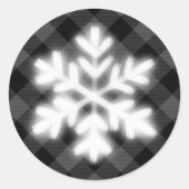 Rustiek grijs en zwart plaid, winter sneeuwvlok ronde sticker (Voorkant)