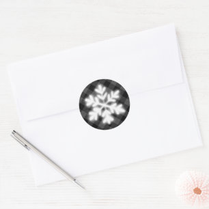 Rustiek grijs en zwart plaid, winter sneeuwvlok ronde sticker