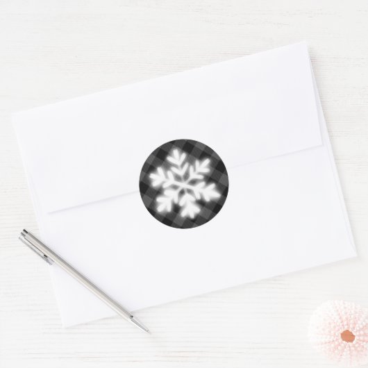 Rustiek grijs en zwart plaid, winter sneeuwvlok ronde sticker (Envelop)