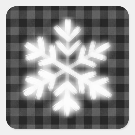 Rustiek grijs en zwart plaid, winter sneeuwvlok vierkante sticker (Voorkant)