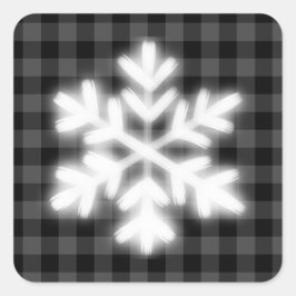 Rustiek grijs en zwart plaid, winter sneeuwvlok vierkante sticker
