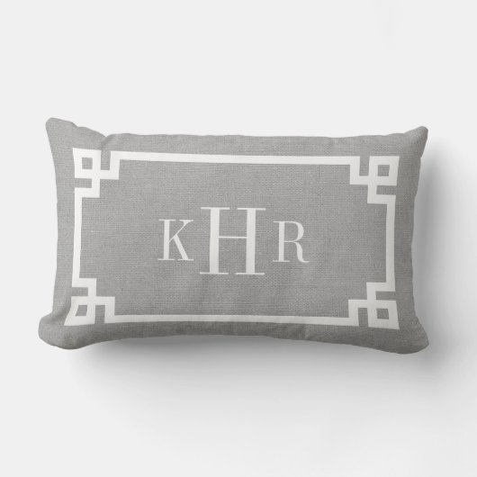Rustiek Grijs Grieks Key Border Custom Monogram Buitenkussen (Voorkant)