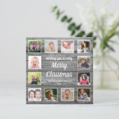 Rustiek Grijs Hout 12 Foto Collage Kerstmis Feestdagenkaart (Staand voorkant)
