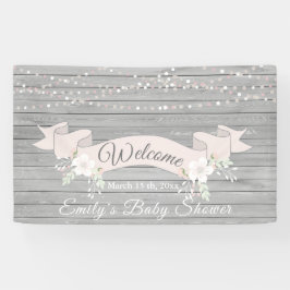 Rustiek grijs hout blush lint baby shower spandoek