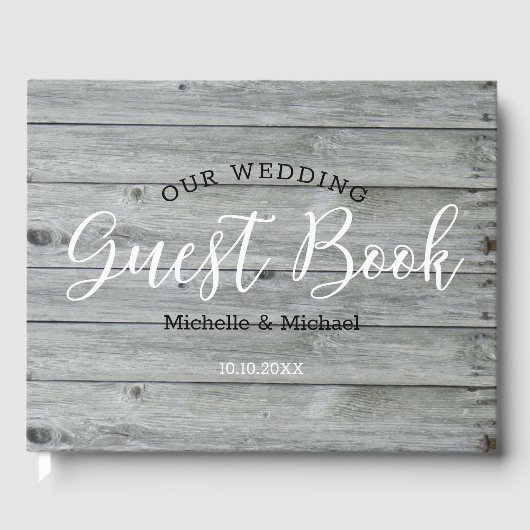 Rustiek grijs hout Country Wedding Gastenboek (Voorkant)