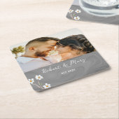 Rustiek Grijs Hout Custom Foto Bruiloft Onderzette Kartonnen Onderzetters (Schuin)