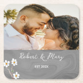 Rustiek Grijs Hout Custom Foto Bruiloft Onderzette Kartonnen Onderzetters (Voorkant)