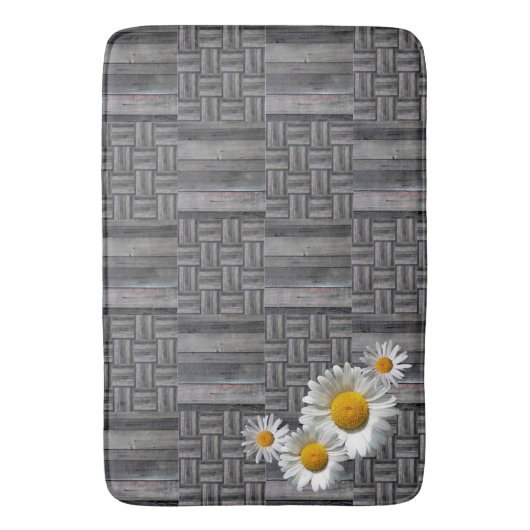 Rustiek grijs hout en Daisy Bath Mat (Voorkant Verticaal)