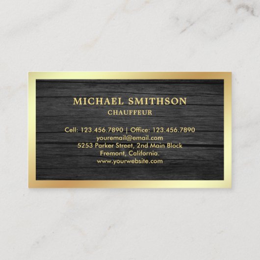 Rustiek Grijs Hout Gouden Auto Professionele Chauf Visitekaartje (Achterkant)