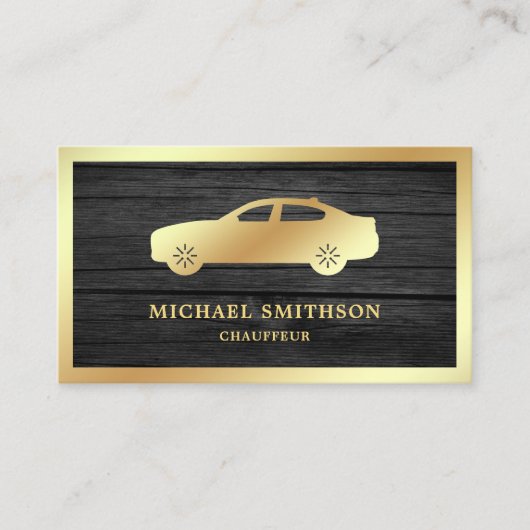 Rustiek Grijs Hout Gouden Auto Professionele Chauf Visitekaartje (Voorkant)