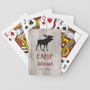 Rustiek Grijs Hout Moose Rood Familie Kamp Pokerkaarten