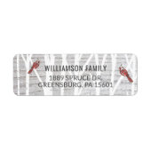 Rustiek Grijs Hout Winter Berken Boom & Rood Kardi Etiket (Voorkant)