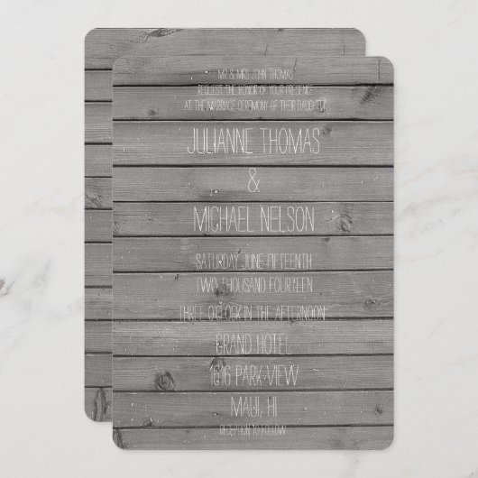Rustiek Grijs Houten Huwelijk Kaart (Voorkant / Achterkant)