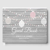 Rustiek grijs houten string lichten bruiloft gaste gastenboek (Voorkant)