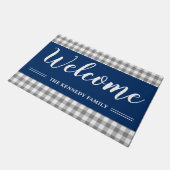 Rustiek Grijs Plaid Familienaam Navy Blue Welkom Deurmat (Schuin)