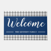 Rustiek Grijs Plaid Familienaam Navy Blue Welkom Deurmat (Voorkant)