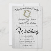 Rustiek grijs schuur hout, Eucalyptus krans bruilo Kaart (Voorkant)