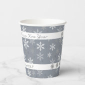  Rustiek Grijs Sneeuwvlokken Patroon Kerst Papieren Bekers (Achterkant)