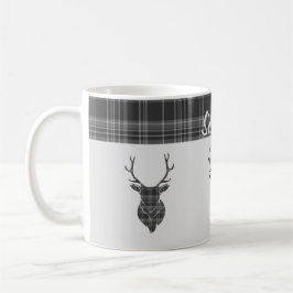 Rustiek grijs tartan patroon en hert hoofd gewei koffiemok