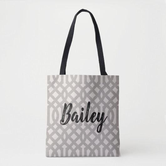 Rustiek Grijs Trellis Monogram Tote Bag (Voorkant)