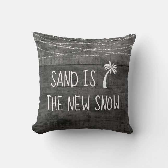 Rustiek Grijs Tropisch Zand is Nieuwe Sneeuw Palm  Kussen (Voorkant)