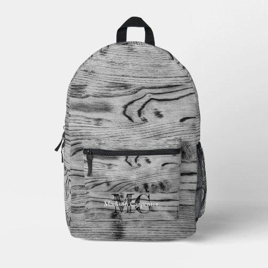  rustiek grijs verbrand hout Carpenter Monogram Bedrukte Rugzak (Voorkant)