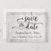 Rustiek Grijs Verweerd Hout Bruiloft Save the Date (Voorkant)