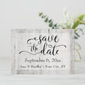 Rustiek Grijs Verweerd Hout Bruiloft Save the Date (Staand voorkant)