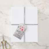 Rustiek Grijs Waterverf Roze Bloemen Vrijgezellenf Cadeaulabel (Met Touw)