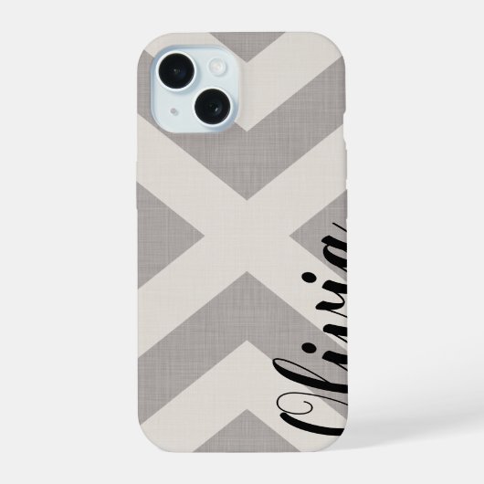 Rustiek Grijs X Chevron Monogram iPhone 15 Hoesje (Achterkant)