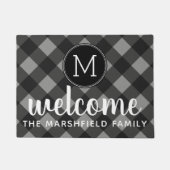 Rustiek Grijs & Zwart Buffalo Plaid Familie Welkom Deurmat (Voorkant)