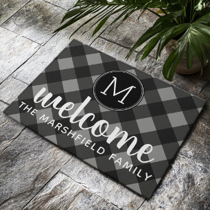Rustiek Grijs & Zwart Buffalo Plaid Familie Welkom Deurmat