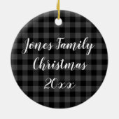 Rustiek grijs zwart geruite patroon ijzige sneeuwv keramisch ornament (Achterkant)