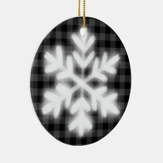 Rustiek grijs zwart geruite patroon ijzige sneeuwv keramisch ornament (Rechts)