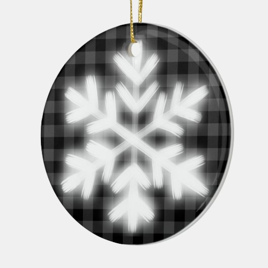 Rustiek grijs zwart geruite patroon ijzige sneeuwv keramisch ornament (Links)