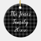 Rustiek grijs zwart geruite patroon ijzige sneeuwv keramisch ornament (Achterkant)