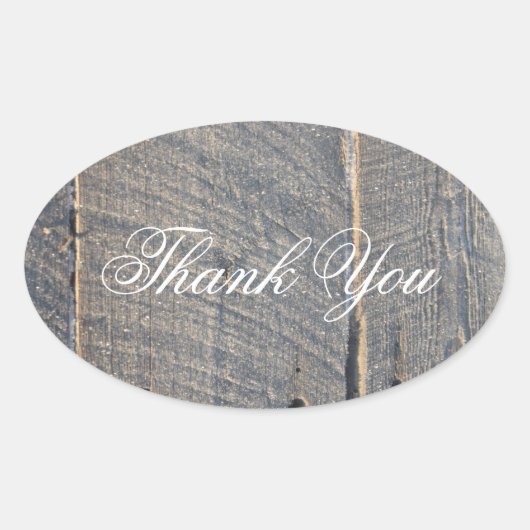 Rustiek Grijze Schuur Hout Country Wedding Bedankt Ovale Sticker (Voorkant)