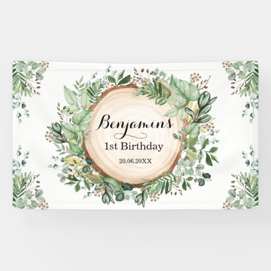 Rustiek groen 1e Verjaardag Neutraal Party Spandoek (Horizontaal)