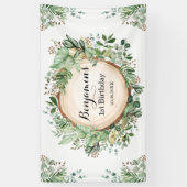 Rustiek groen 1e Verjaardag Neutraal Party Spandoek (Verticaal)