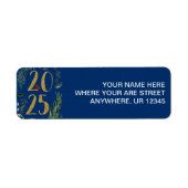 Rustiek groen 2025 Blauw Nieuwjaar Vakantie Etiket (Voorkant)