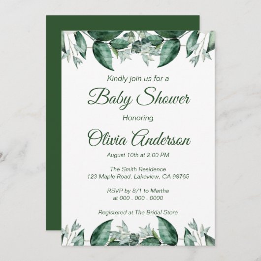 Rustiek Groen Blad Baby shower Kaart (Voorkant / Achterkant)